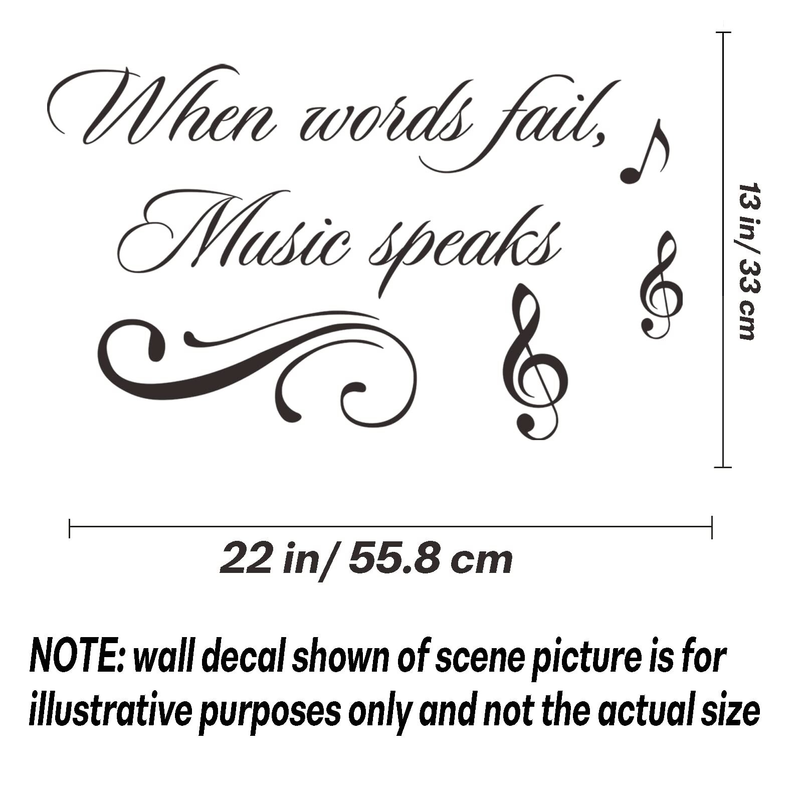 Music Wall Decals Decor Inspirational Quotes When Words Fail, Music Speaks Vi…
