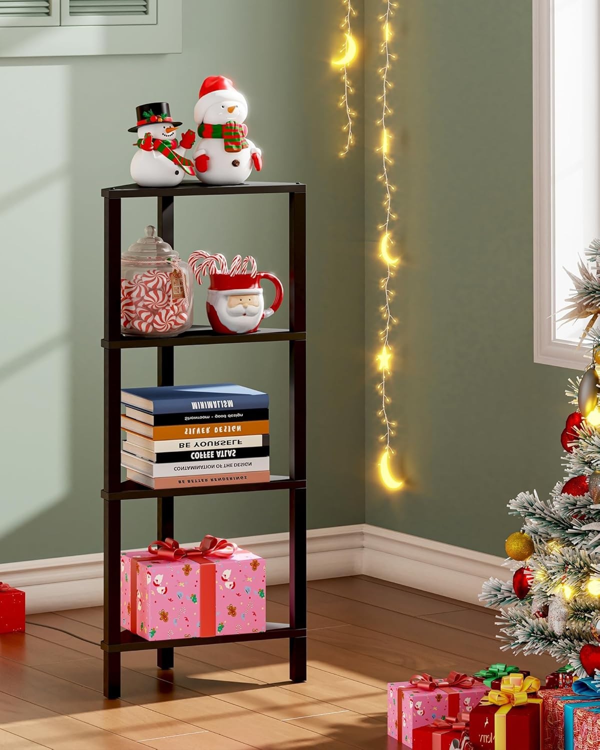 Corner Shelf, 4-Tier Corner Bookshelf for Small Space, Narrow Display Corner …