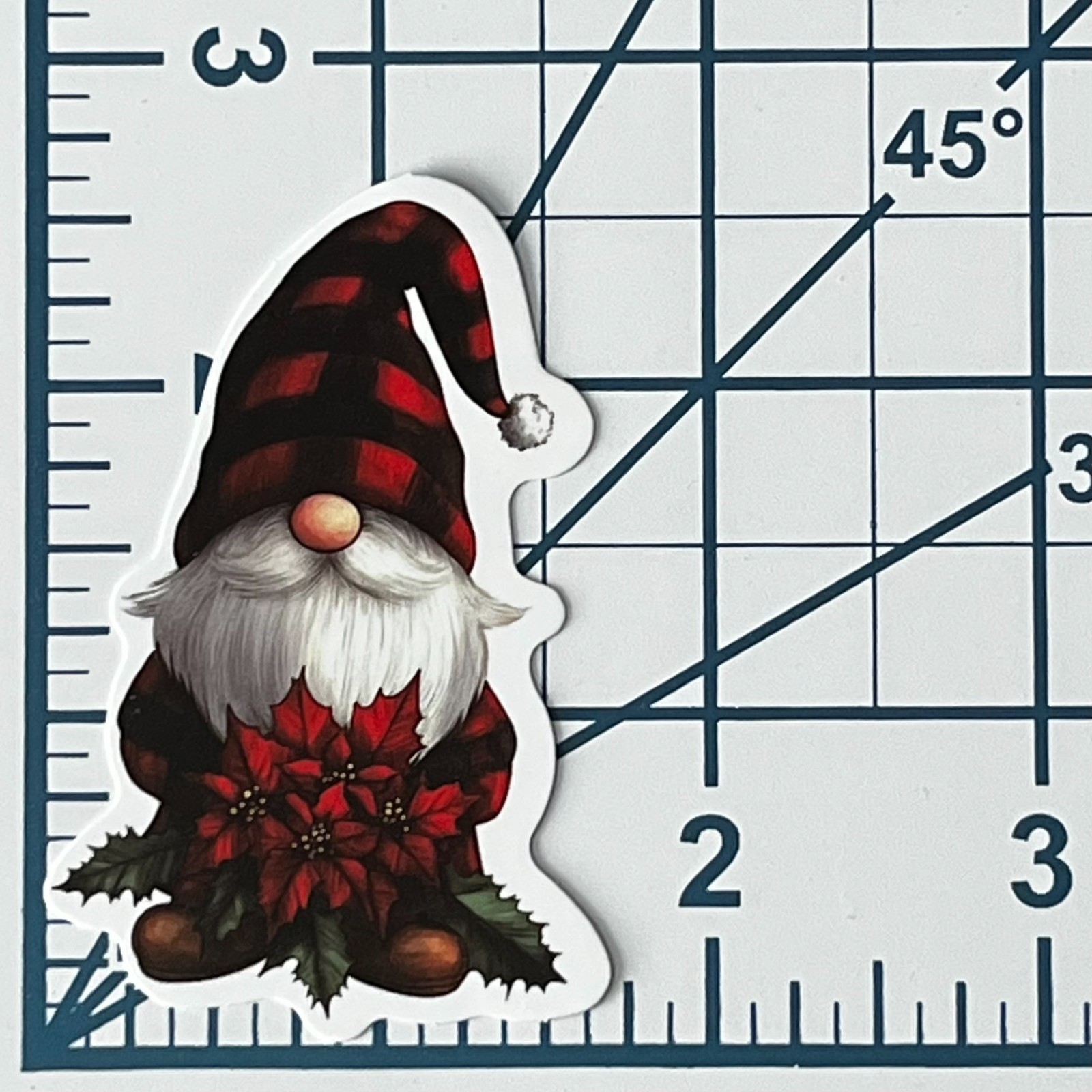 Plaid Gnome Sticker Vinyl Die Cut Decal Poinsettia Scrapbook Journal Holiday