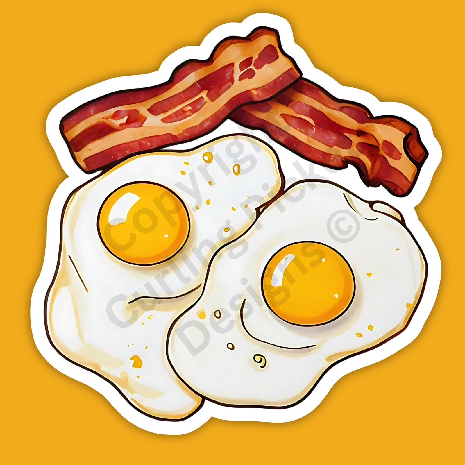 2 Eggs Over Easy and 2 Slices of Bacon Food Breakfast Delicious 3" Vinyl Sticker