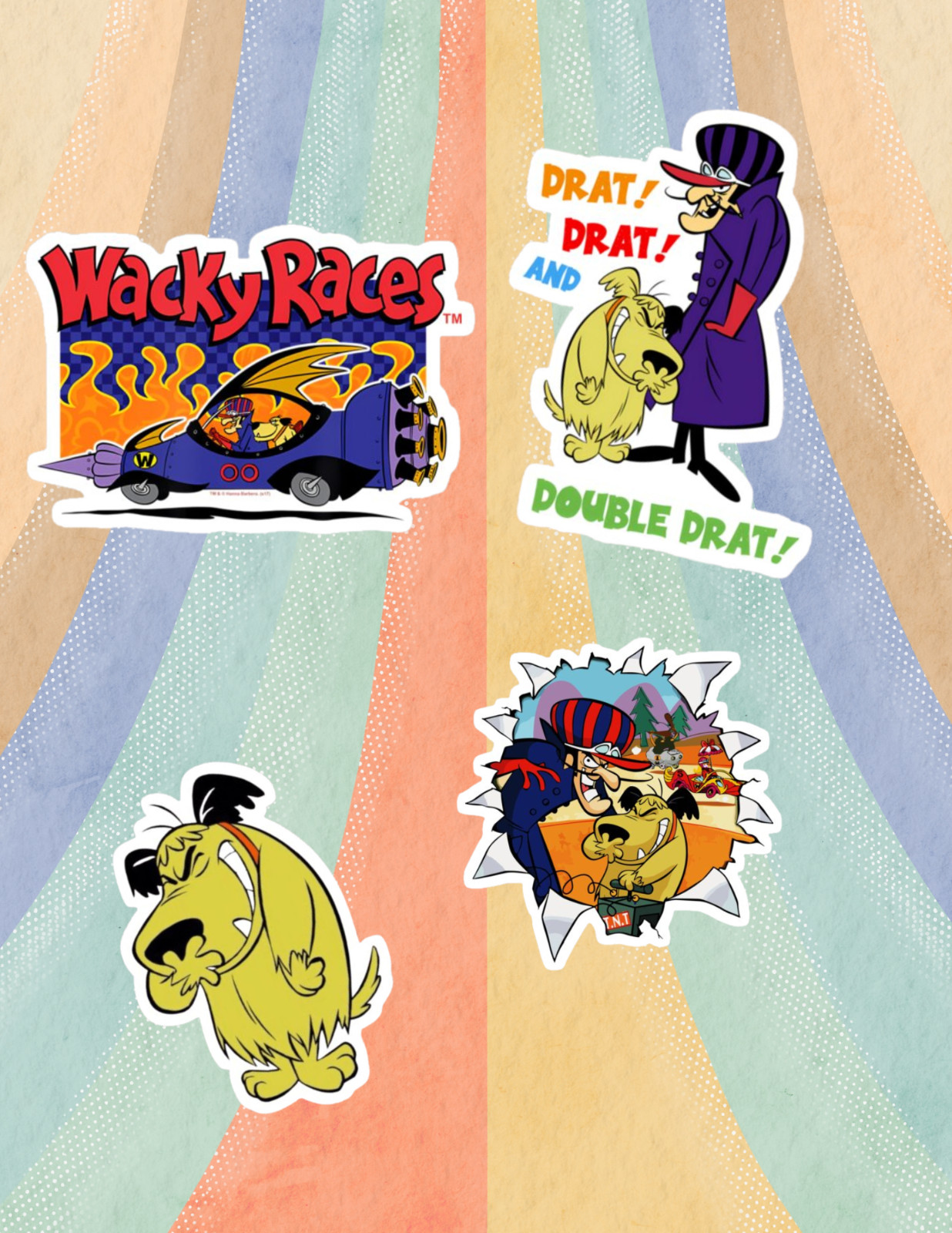 Wacky Races Retro Cartoon 4pc Sticker Pack