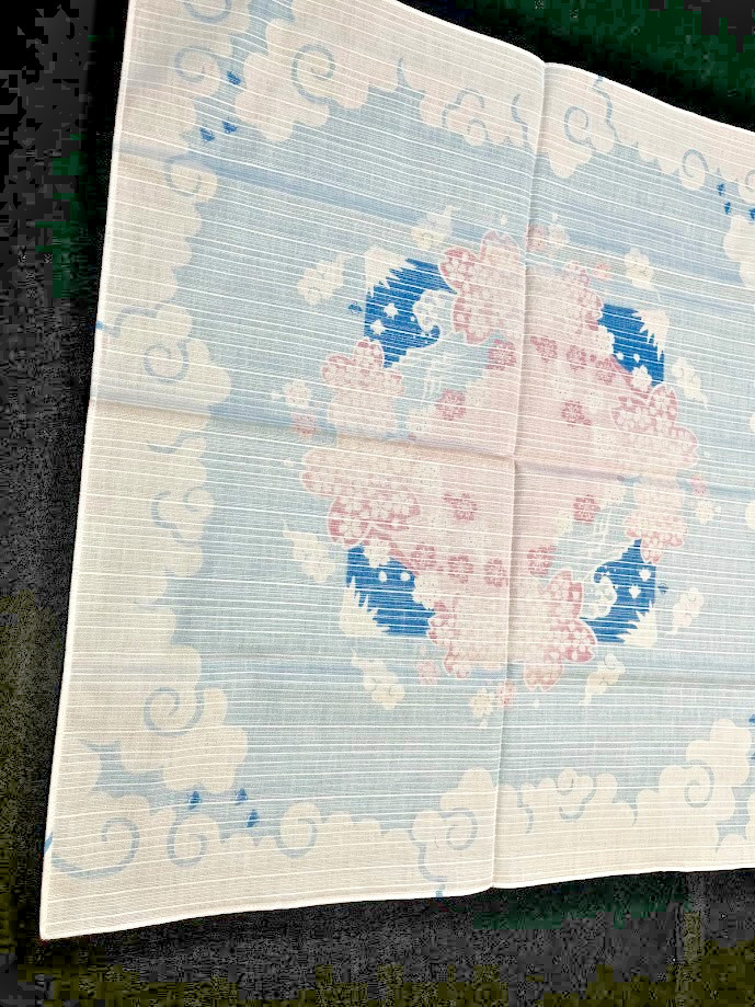 Japanese Furoshiki Mt.Fuji Sakura Cotton Cloth 19.7in Blue Wrapping