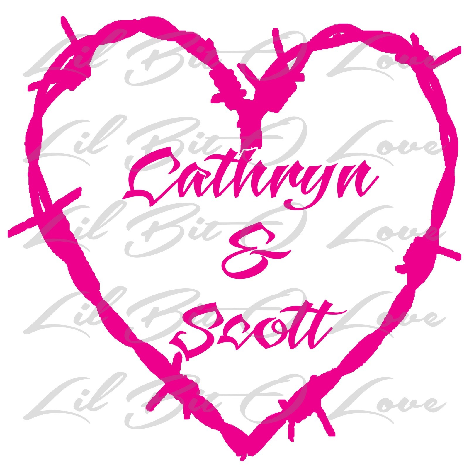 Custom Barbed Wire Heart Personalized with Couple's Names Vinyl Decal