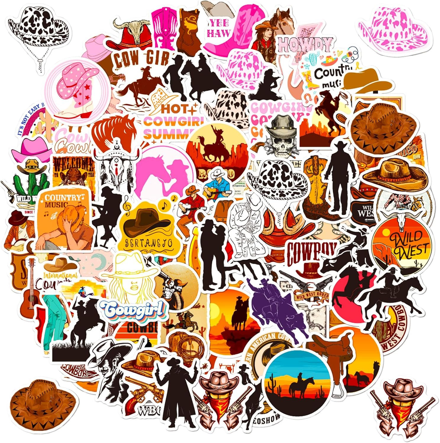 Cowboy Stickers Cowgirl Stickers Combo 100 PCS, Country Western Decals Vinyl Wat