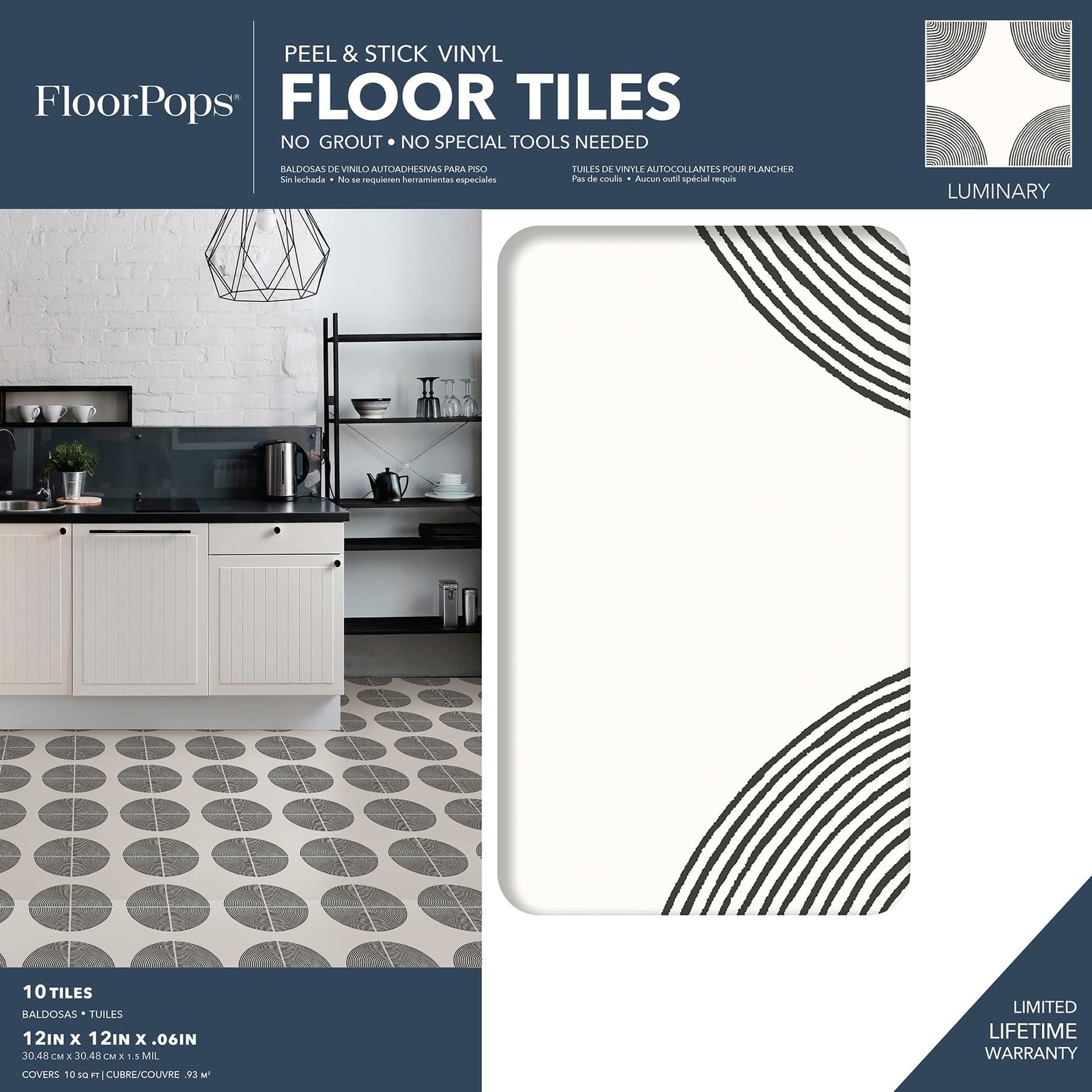 FloorPops Luminary adhesive Peel & Stick Vinyl Floor Tiles 12 x 12 inches