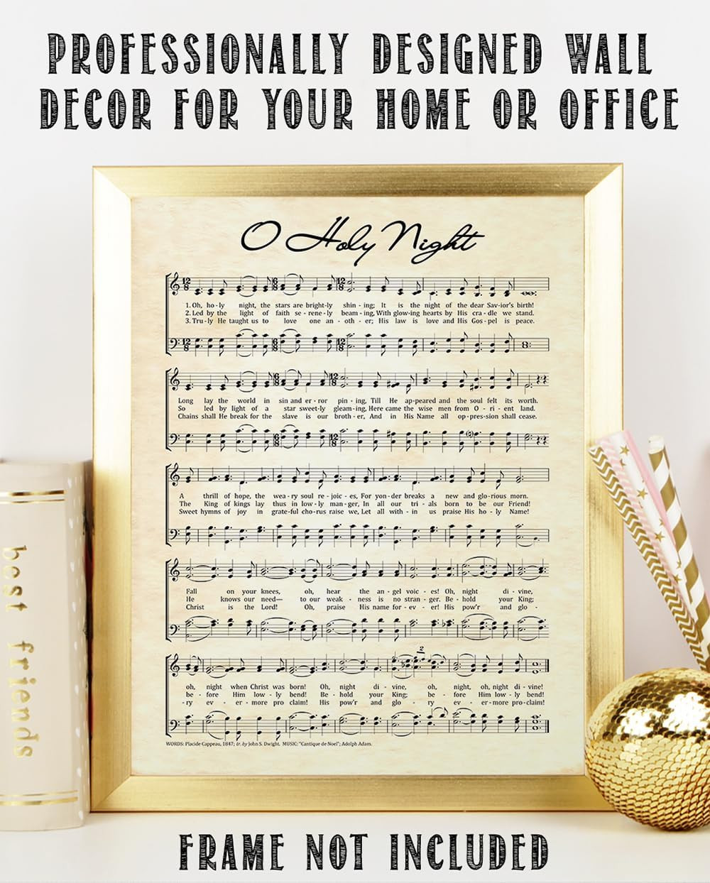 Vintage O Holy Night Music Sheet Poster – Antique Christmas Carol Wall Art De…