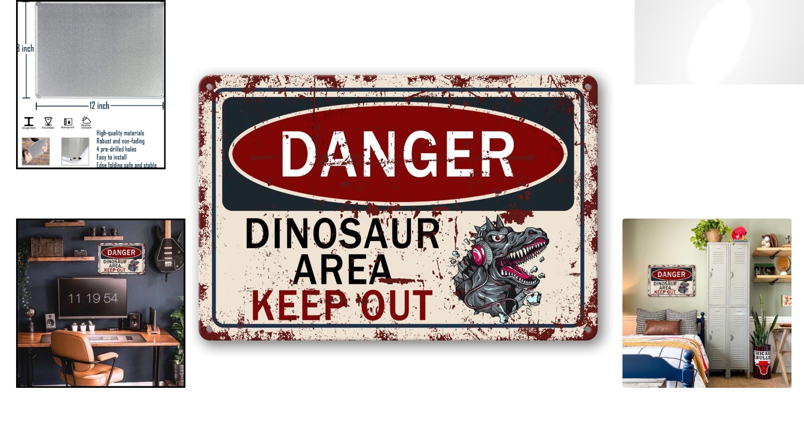 Eco-Friendly 8×12 Inch Dinosaur Metal Tin Sign – Fun Wall Decor for All Spaces
