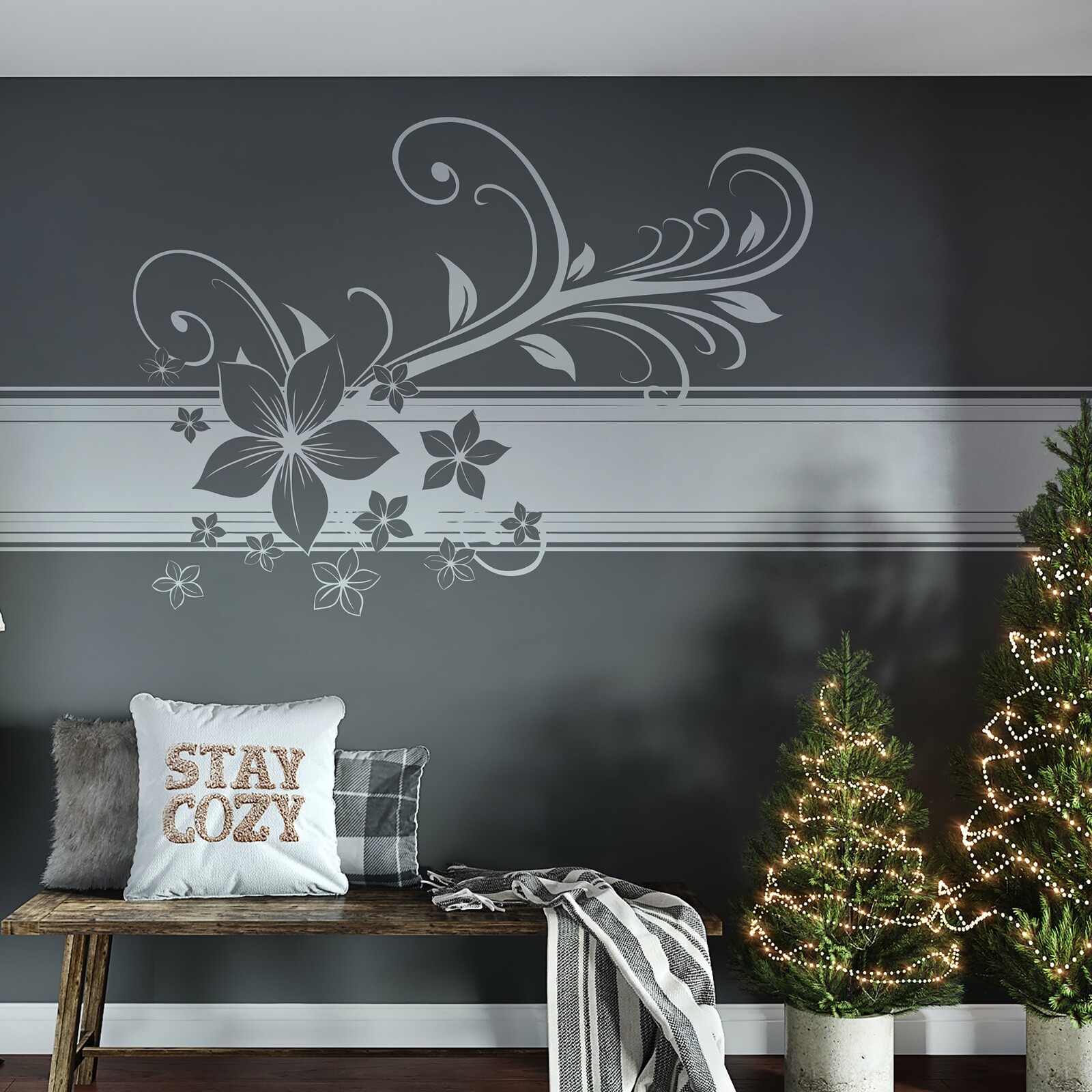 Bathroom Hibiscus Flower Wall Decal Sticker. Hawaiian Floral Wall Decor.