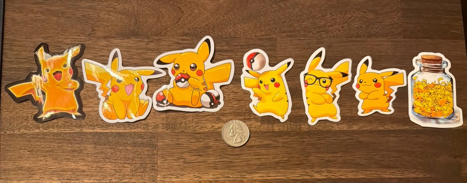 🔥 Pokémon Pikachu Stickers – Lot of 7 Vinyl, Waterproof 2.5 – 3 Inches Tall 🔥
