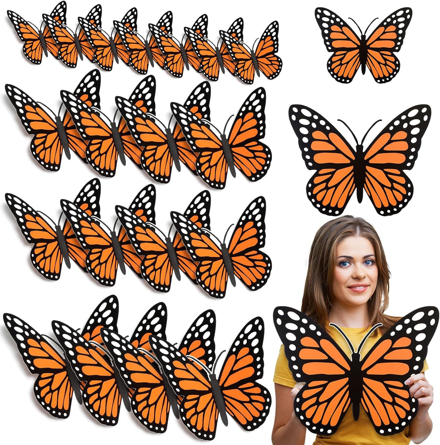 20 Pcs Large Monarch Butterfly Decorations 11.8 Inch 3D Orange Yellow Blue