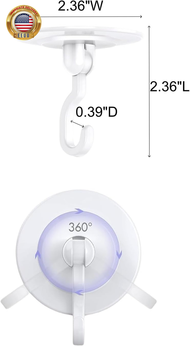 Adhesive Wall & Ceiling Decor Hooks: 4-Pack 3 Lbs Heavy Duty No-Drill 360° Swive