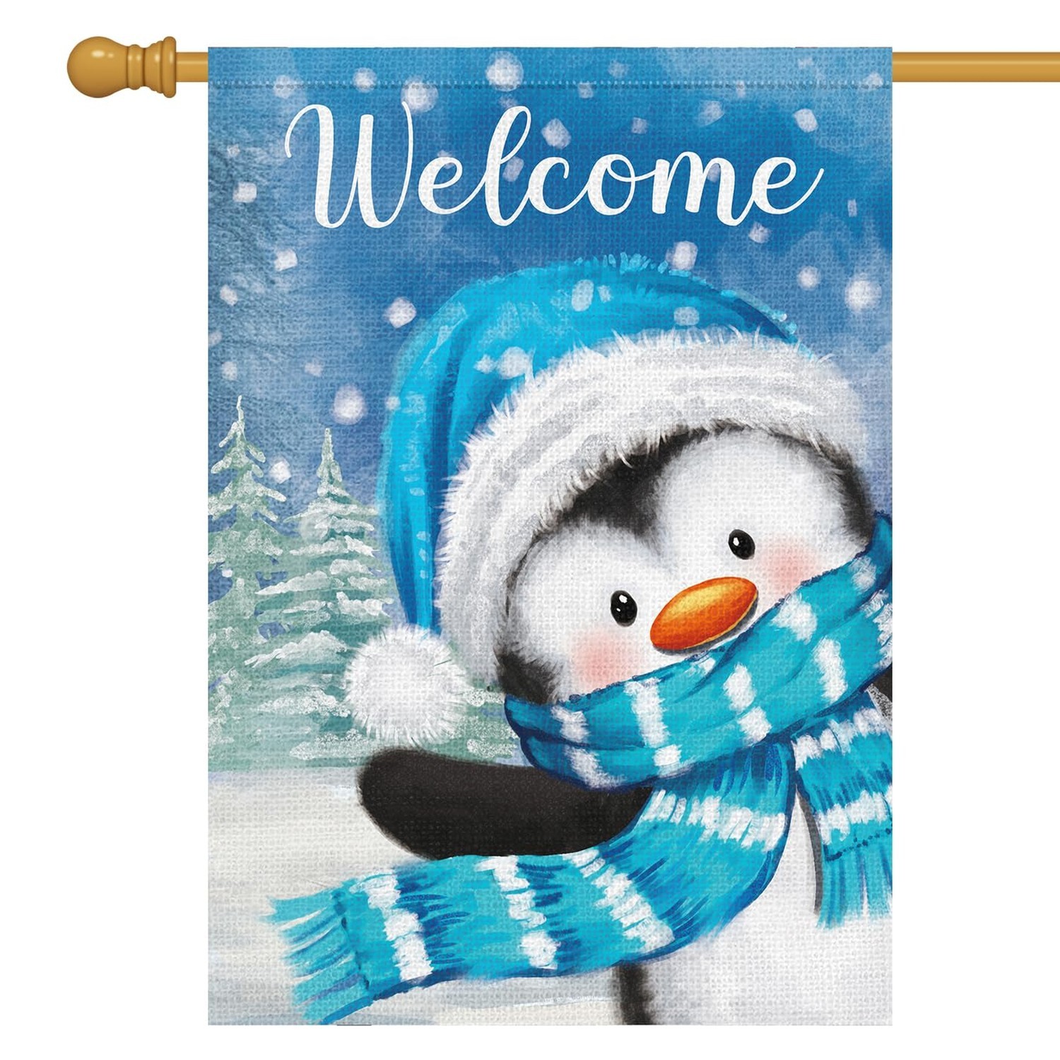 Louise Maelys Welcome Winter House Flag 28X40 Double Sided, Burlap Large Snow…