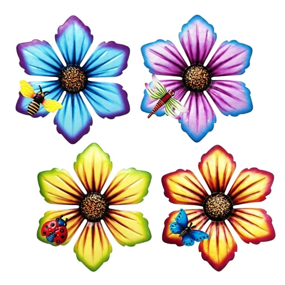 Outdoor Metal Flower Wall Decor Set of 4 for Yard Patio Porch Indoor Space