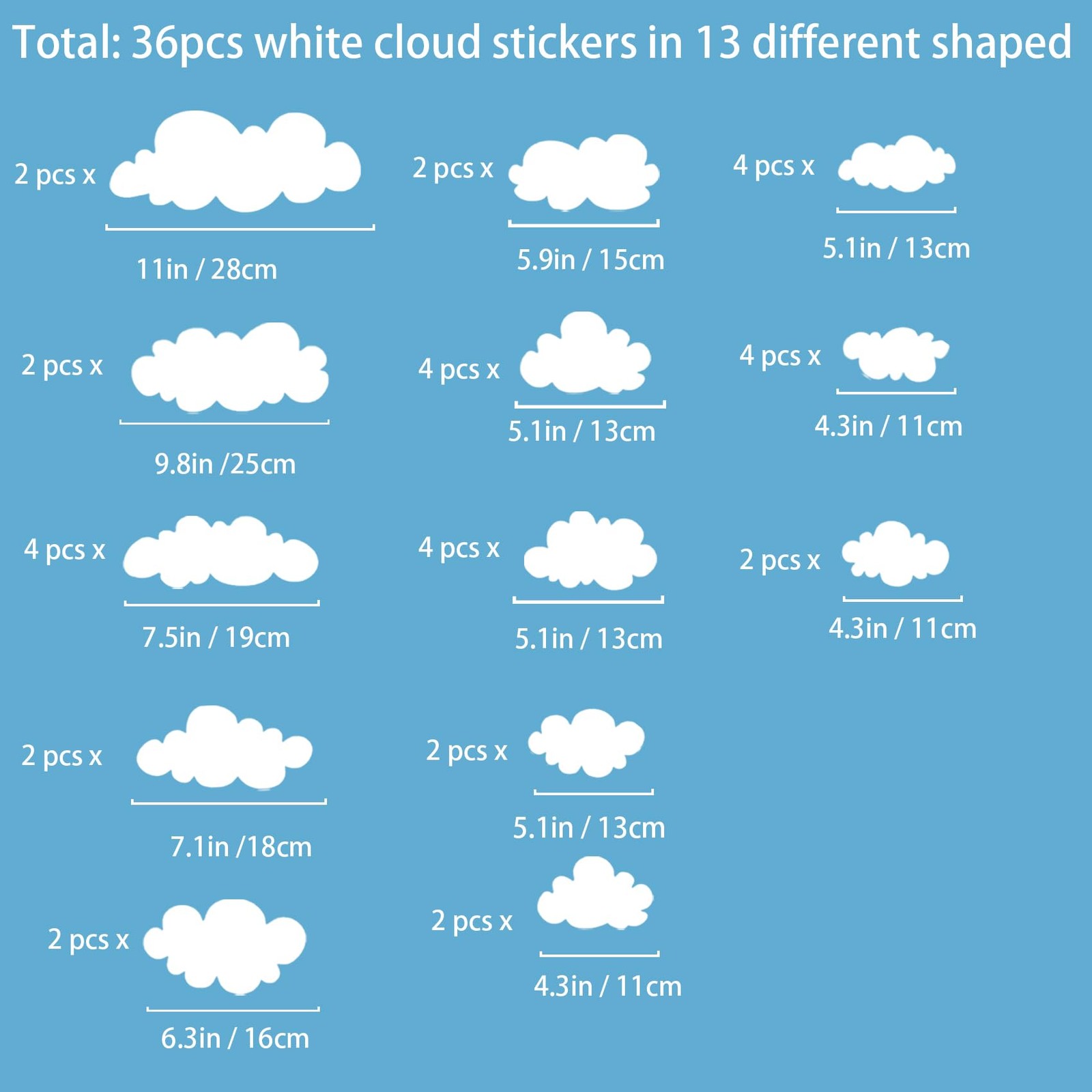 34 Pcs White Clouds Wall Ceiling Decals for Baby Nursery Bedroom Wall Art Decor