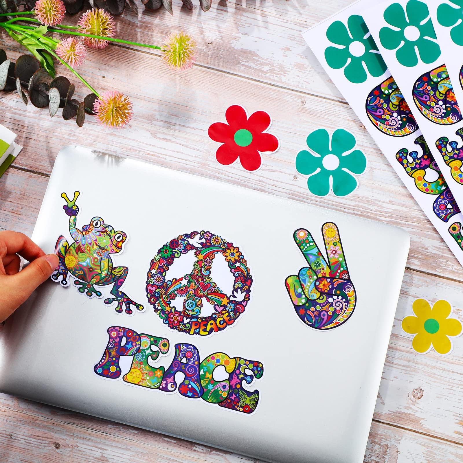32 Pcs Hippie Theme Car Stickers Cute Peace Multicolor Vinyl Decals Pack