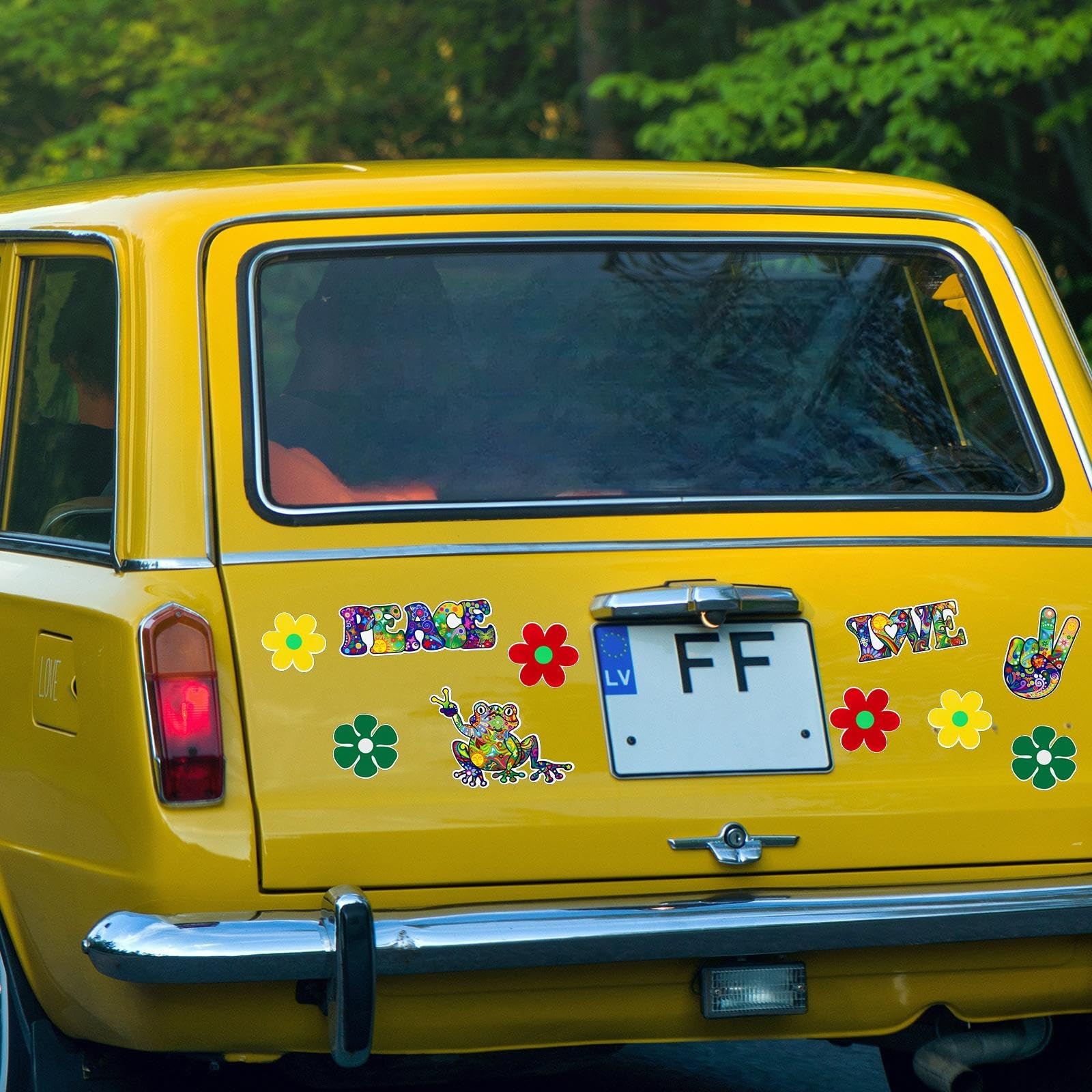32 Pcs Hippie Theme Car Stickers Cute Peace Multicolor Vinyl Decals Pack
