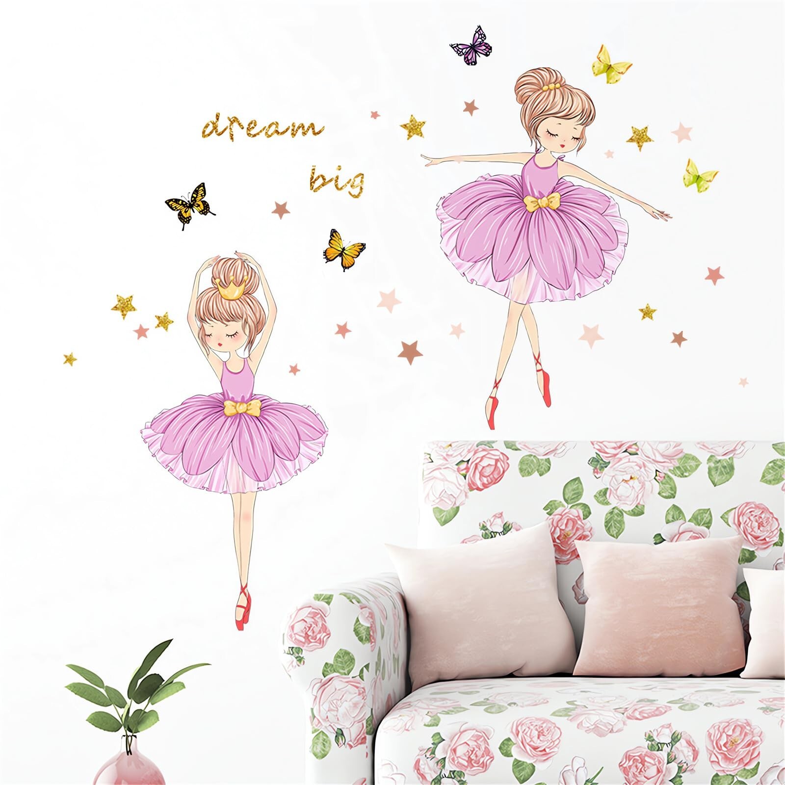 Lovely Dancing Pink Ballet Girl Wall Stickers, sacinora DIY Art Wall Decals R…