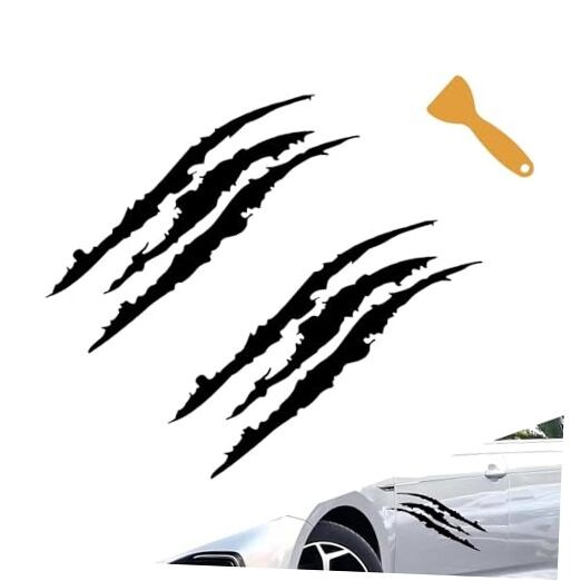 2 PCS Car Claw Mark Decals, Frontlight Reflective Sticker Stripes Scratch Black