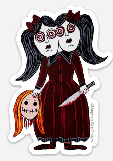 Creepy Doll Sticker Set of 2 Horror Gothic Voodoo Evil Siamese Twin Oddity Gift