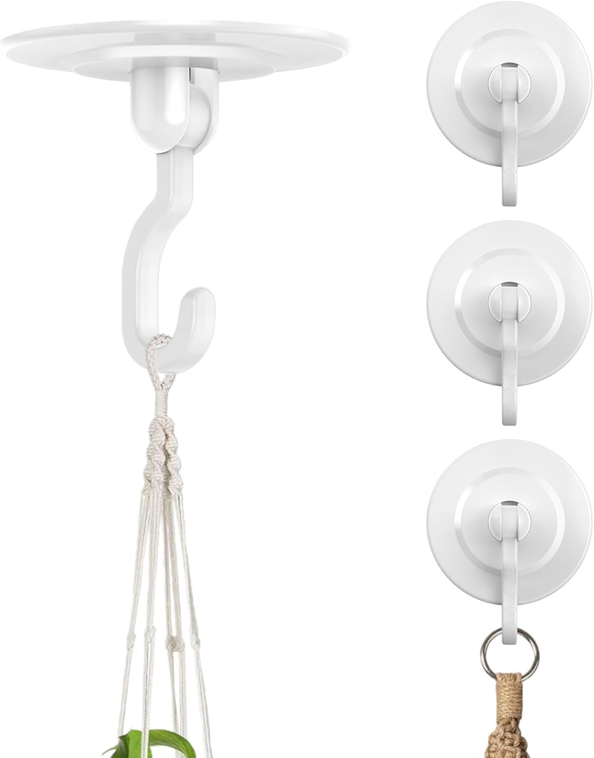 4 Pack 3lb Adhesive Wall Ceiling Hooks 360° Swivel No Drill Hanging Hooks