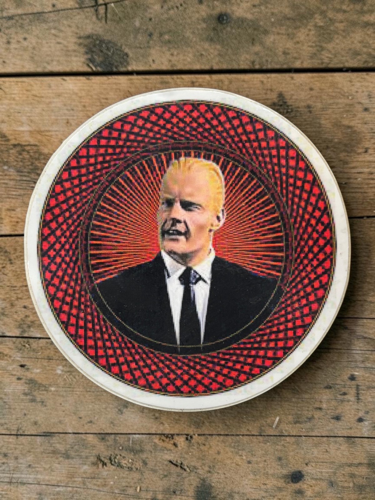 Vintage Retro Max Headroom Round Art Sticker With Bold Red & Black Design