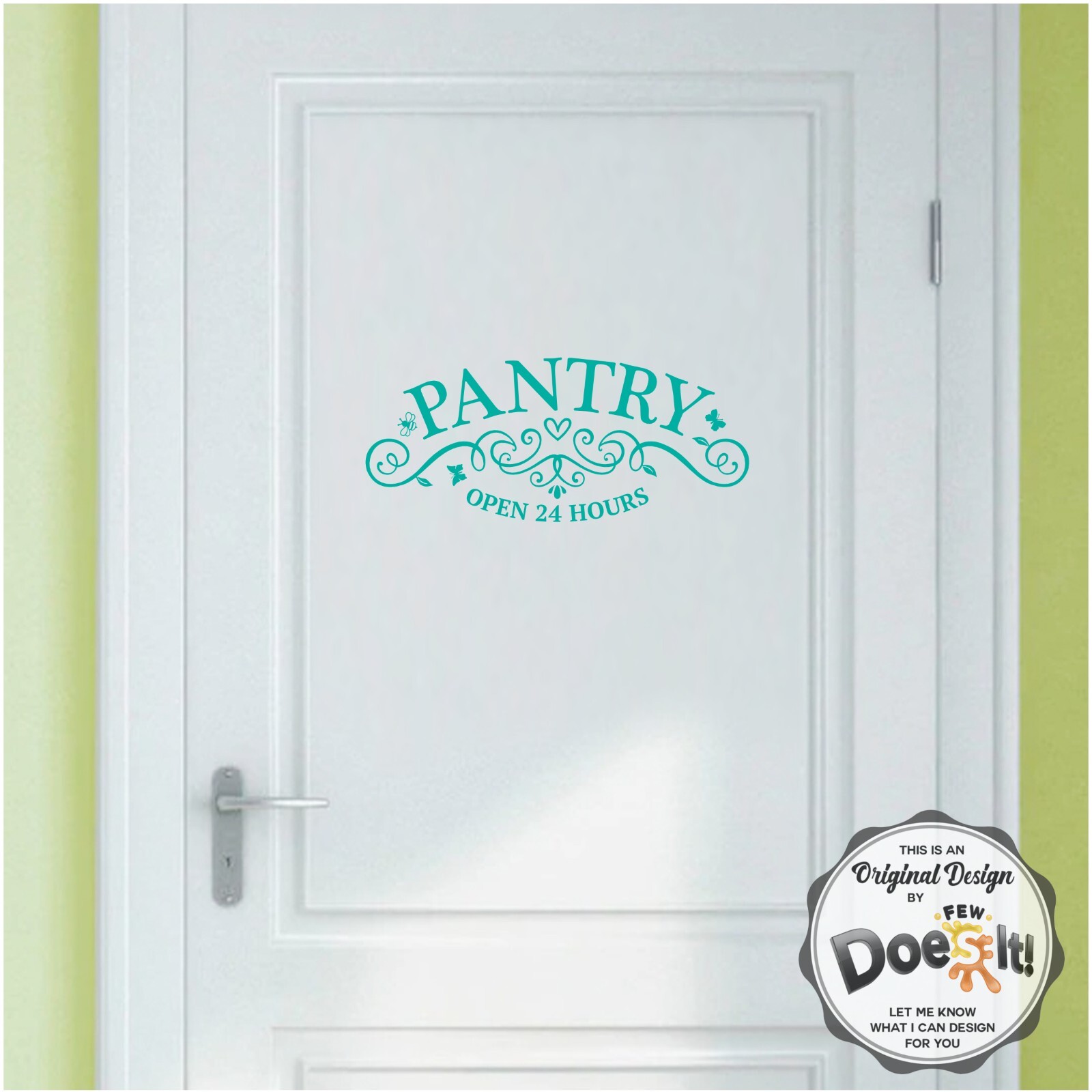 Pantry Door Decal Open 24 Hours Sign Modern Kitchen Antique Vintage Vinyl D200