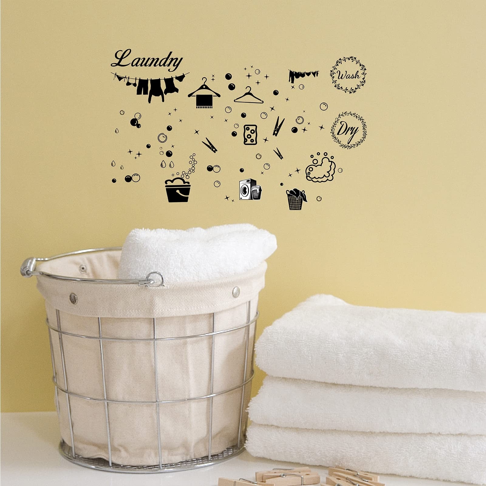 CREATCABIN 4pcs Laundry Room Vinyl Wall Decals Wash Dry Quote Washing Machine…