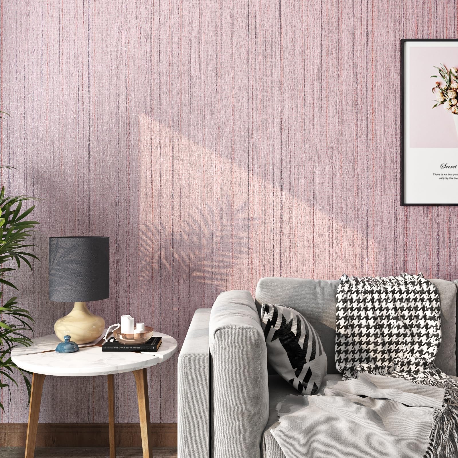 FunStick Grasscloth Peel and Stick Wallpaper Textured Pastel Pink Wallpaper R…