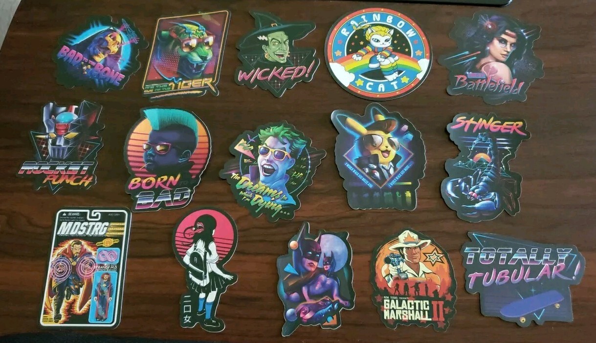 15 LOT 80's Retro Neon Flashback Cartoon Hasbro Vinyl Decal Sticker He-Man SALE