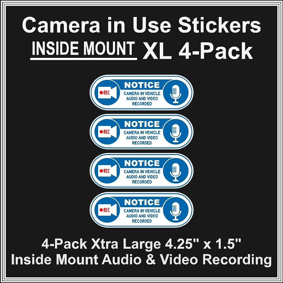 Camera in Car Recording Video XL 4-Pack INSIDE MOUNT Decals Blue White 4.25×1.5