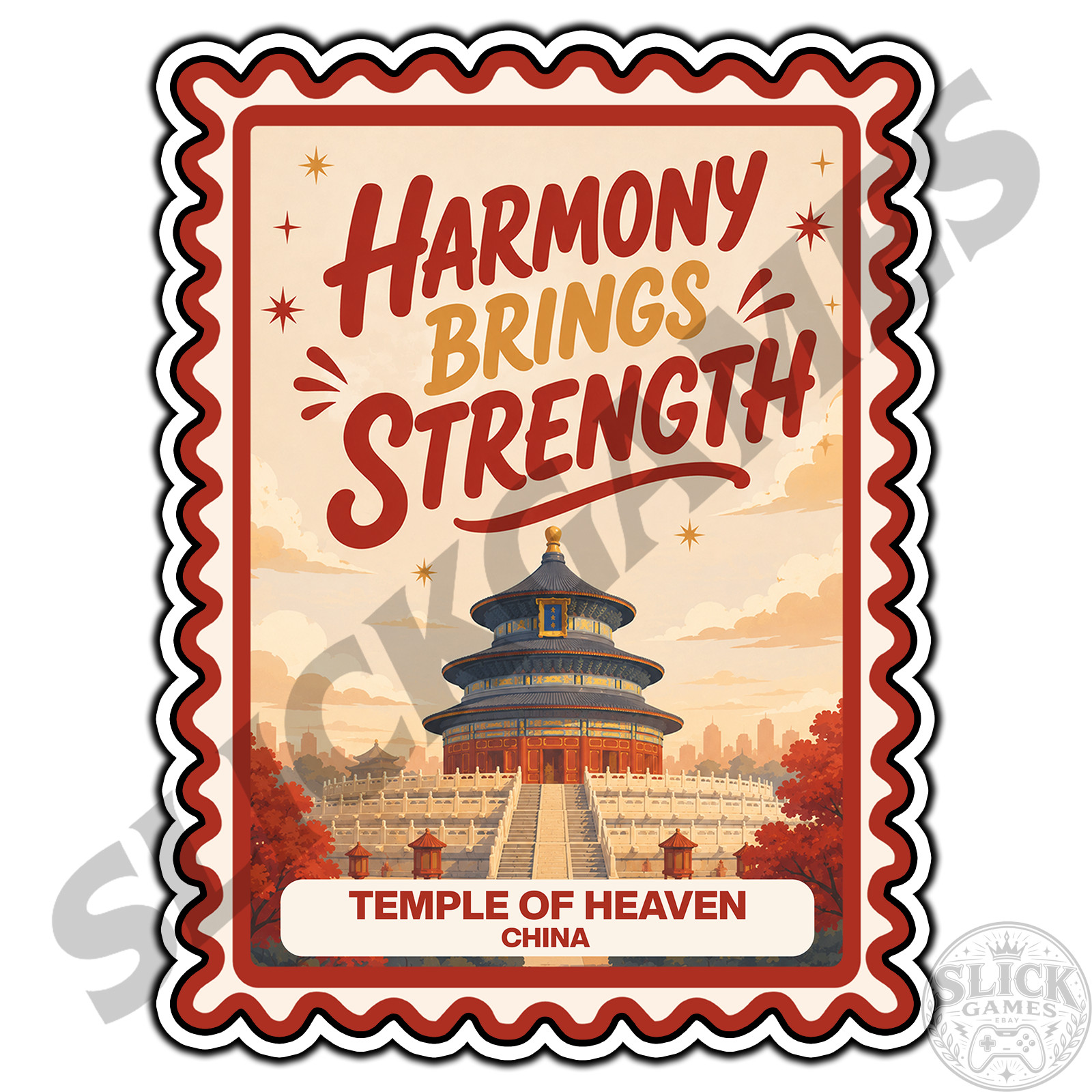 Temple Of Heaven China Travel Quote Postage Stamp Sticker #1 Waterproof Vinyl