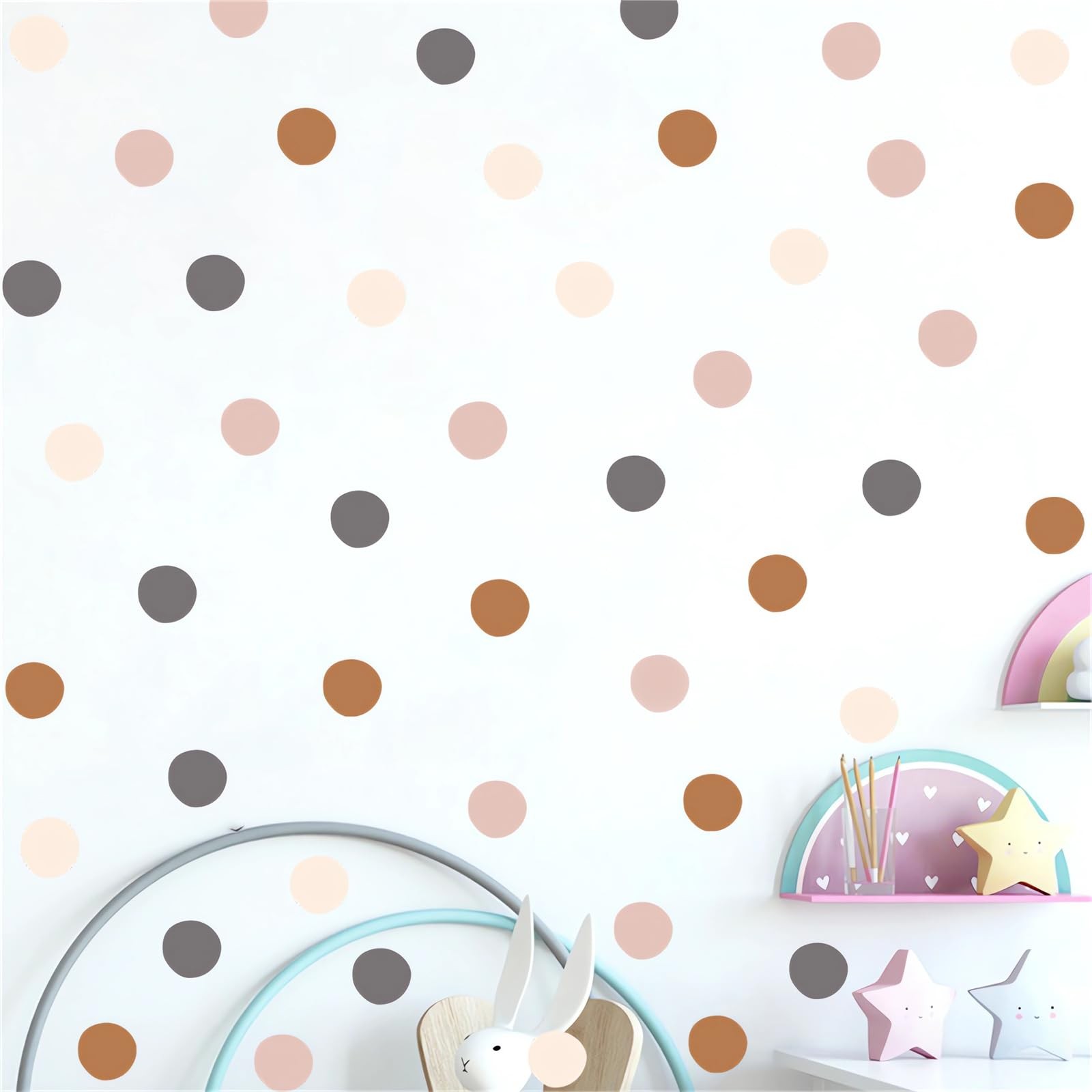 Dark Gray Brown Flesh Color Polka Dot Wall Stickers, DIY Circle Art Wall Deca…