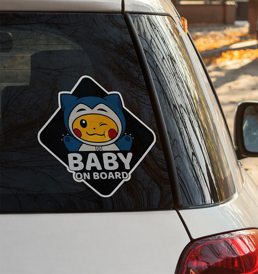 Pikachu in Snorlax Suit Decal | Cute Pokémon Baby on Board Car Sticker | Anime