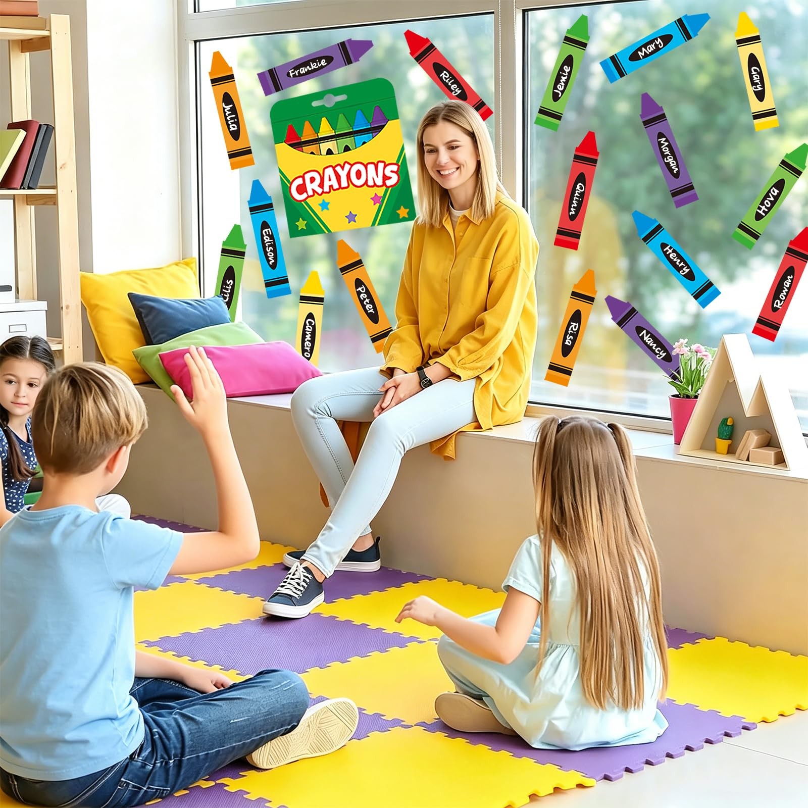 19Pcs Crayon Door Sticker Classroom Door Decoration Back to School Colorful R…