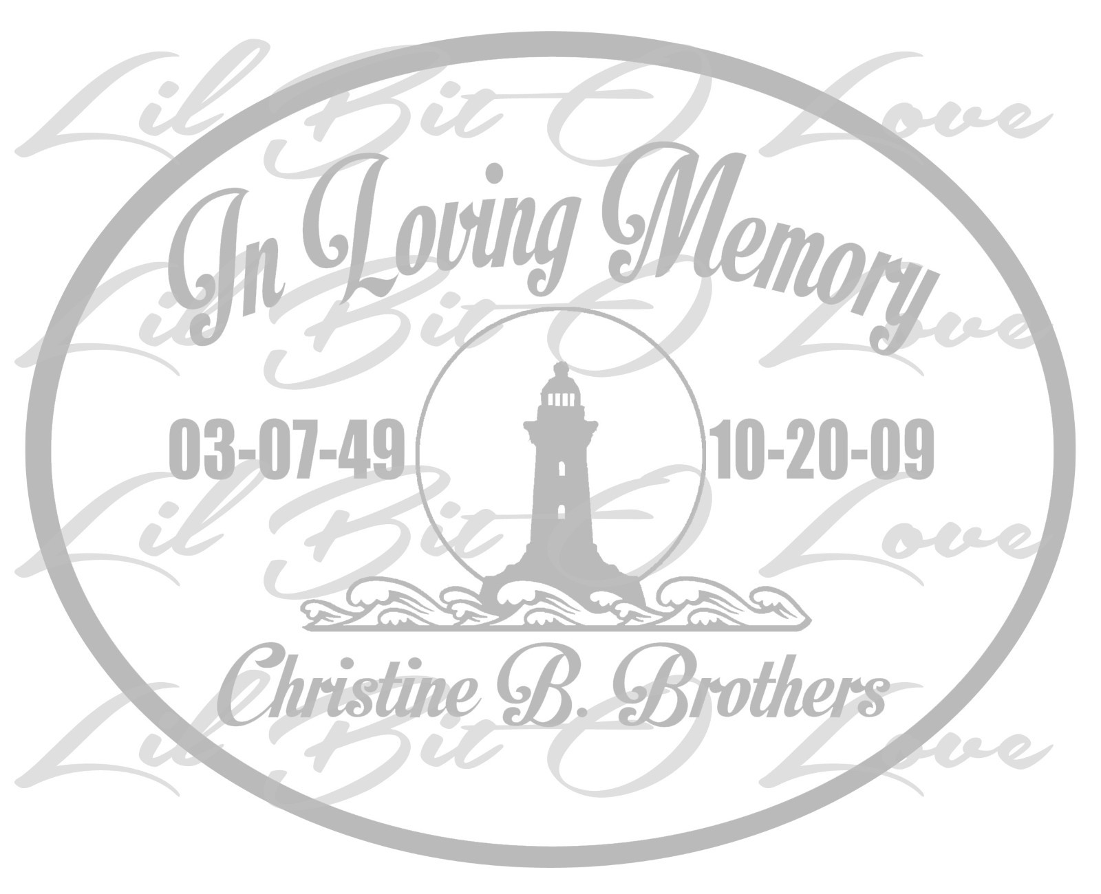 PERSONALIZED IN LOVING MEMORY VINYL DECAL W/ LIGHTHOUSE WITH NAMES & DATES