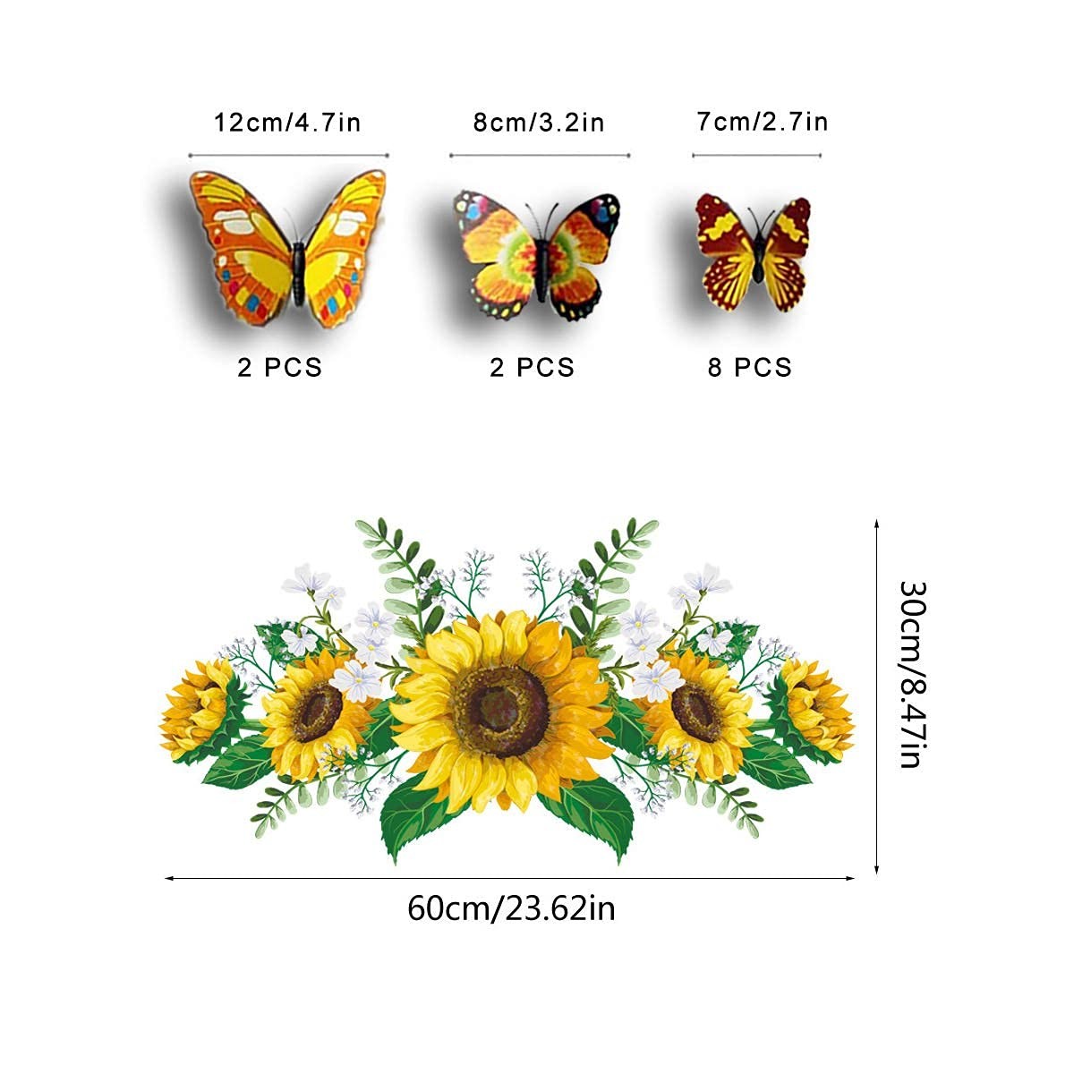 Sunflower Wall Stickers with 3D Butterfly Sticker, Yellow Sunflower-1