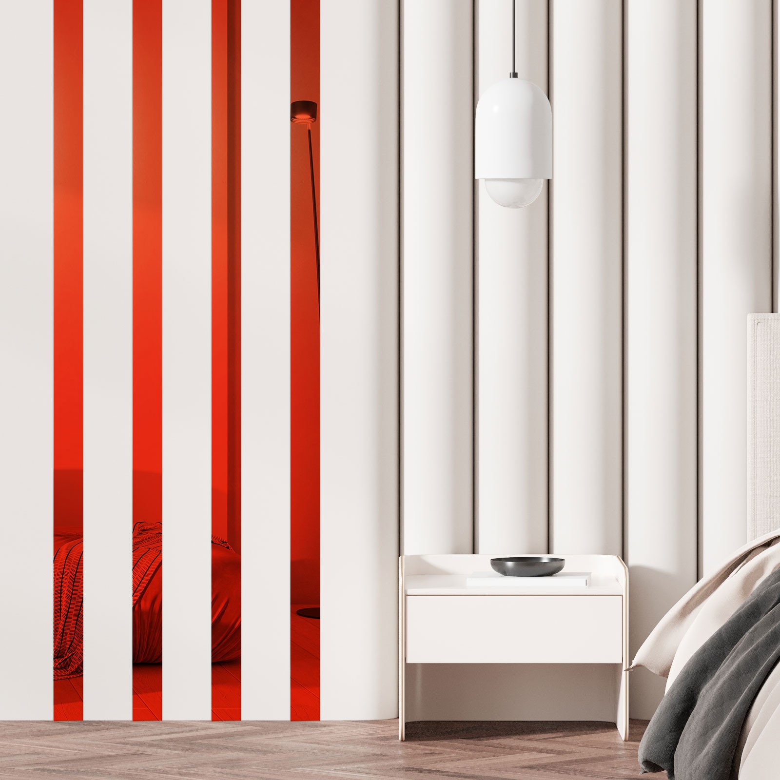 30 Pcs Striped Mirror Stickers, 0.78" x 11.8" Mirror Wall Stickers, Red