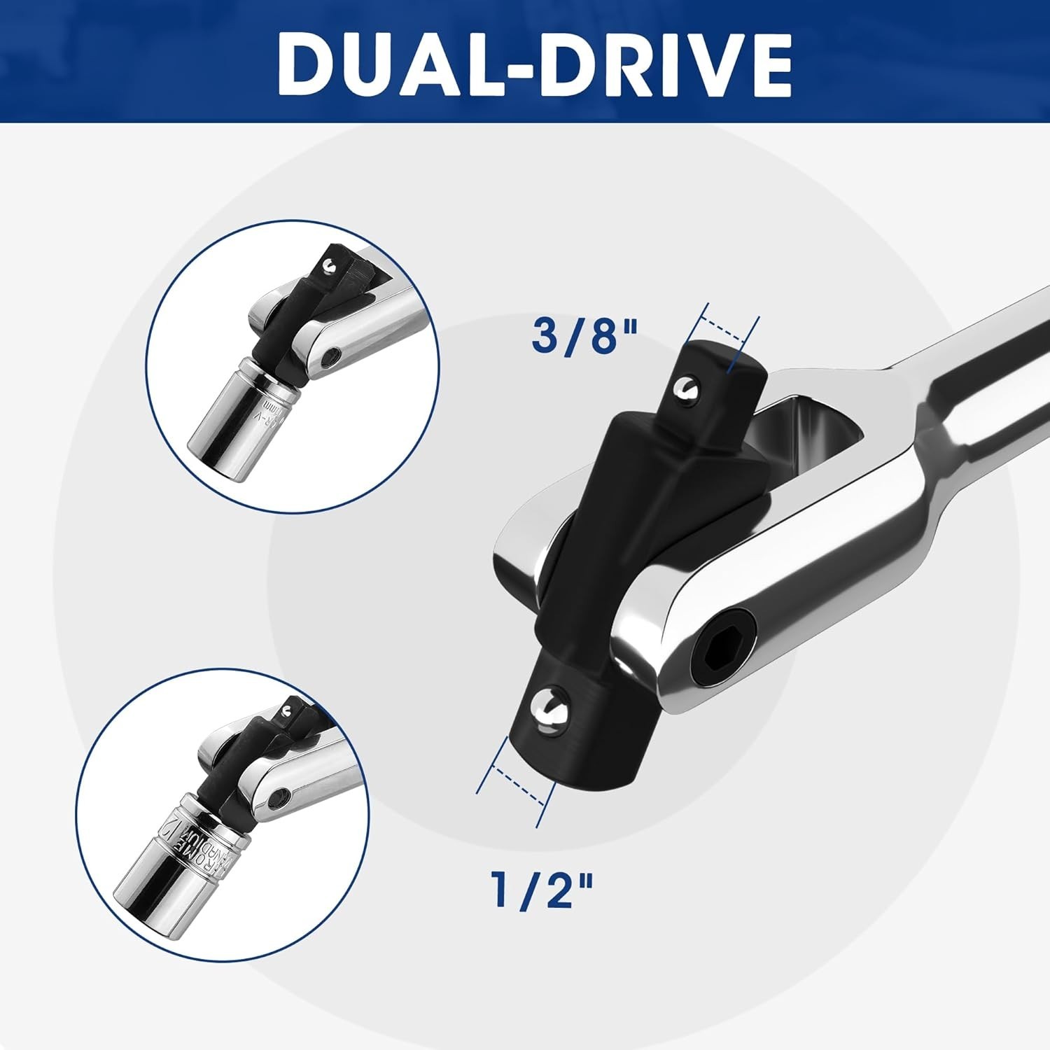 Dual Drive Breaker Bar, 3/8" & 1/2" Drive, Heavy Duty Breaker Bars, 24-inch Len