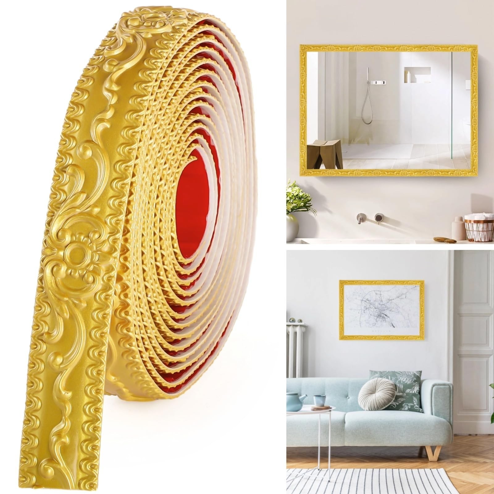 Bright Gold Flexible Molding Trim Wall Trim, 16.4 Feet Self Adhesive Peel and…