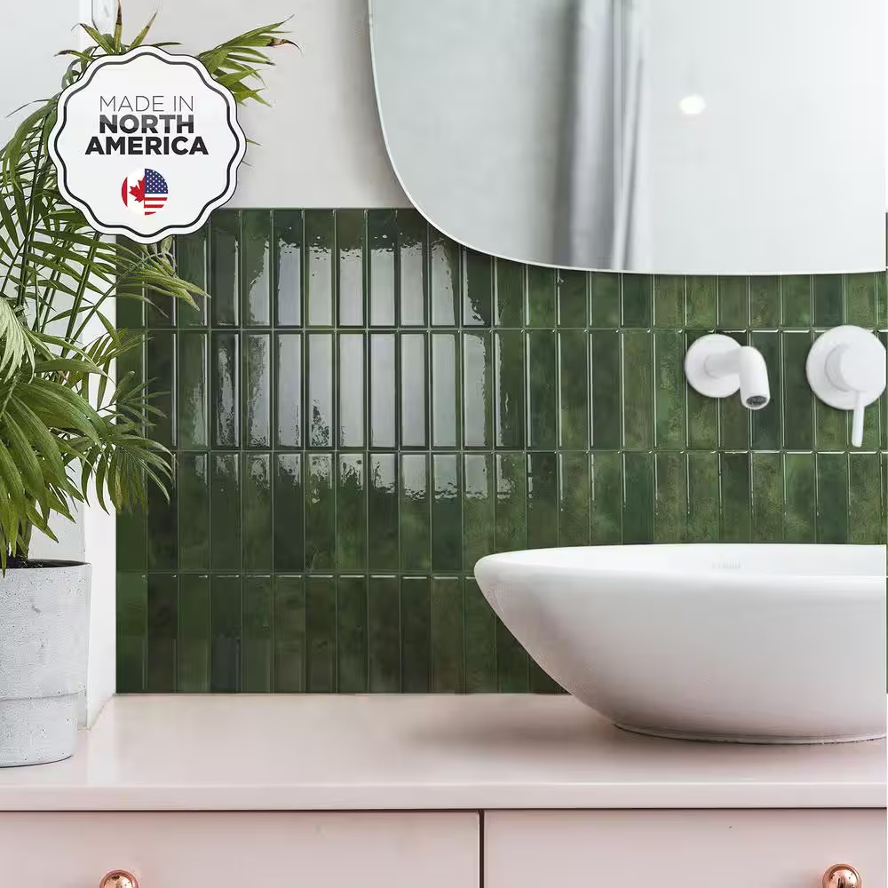 Peel and Stick Backsplash Tile Green 4 Pack 11x9in Vinyl Kitchen Bathroom DIY