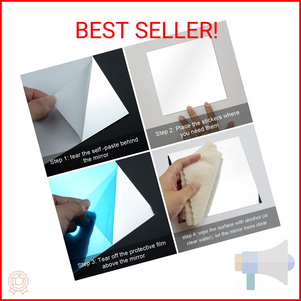 Fantasyon 10 Pieces Flexible Mirror Sheets, Self Adhesive Decorative Plastic Mir