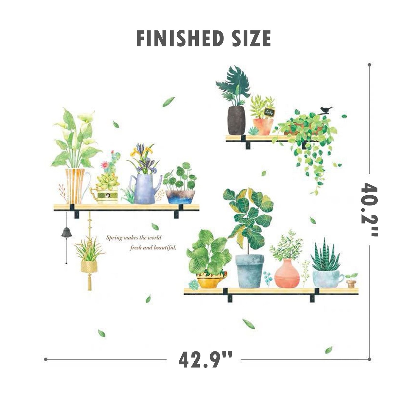 42.9" x 40.2" Shelves Nature Green Potted Tropical Plants Leaves PVC Wall S…