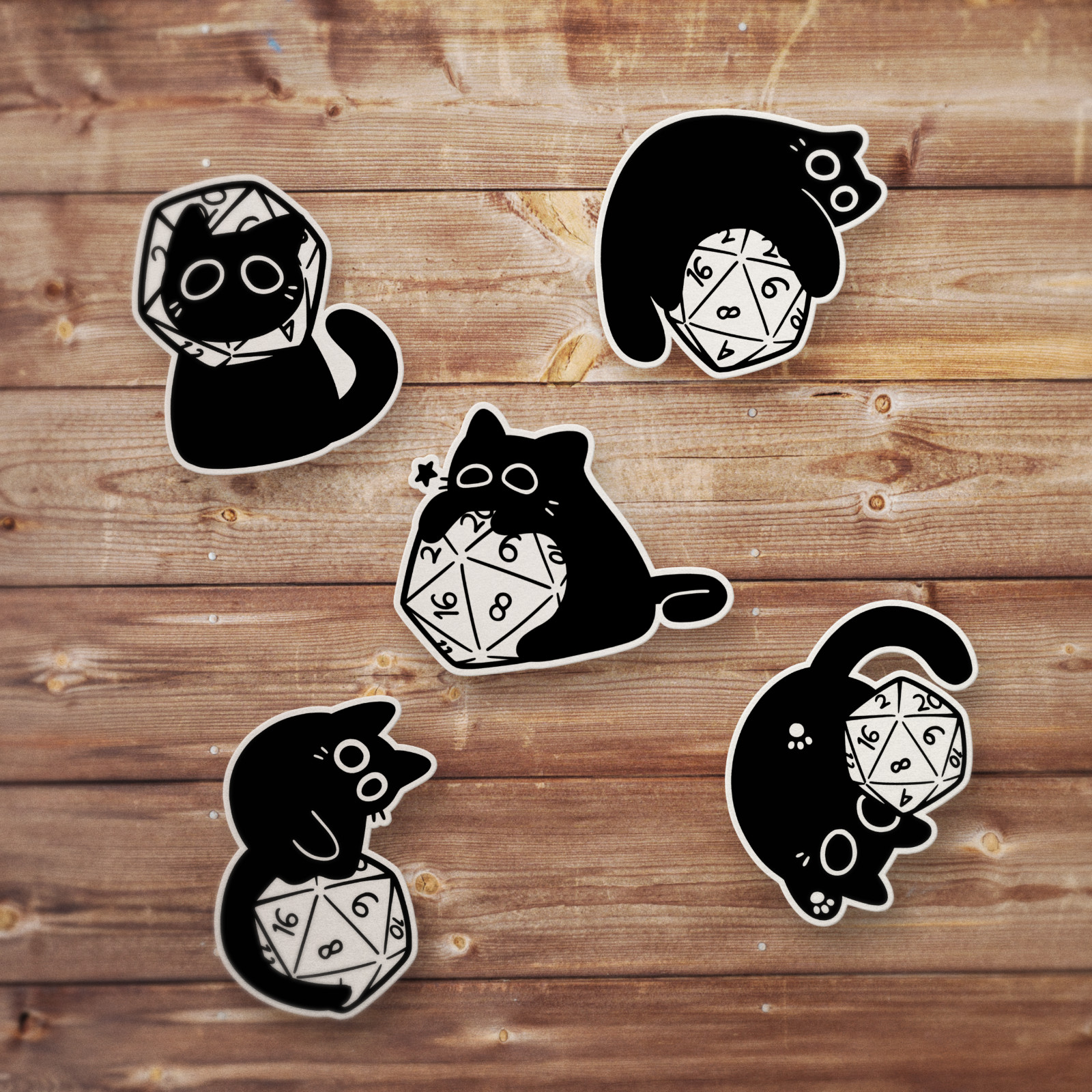 Black Cat D20 Sticker Pack, Dungeons And Dragons, DND Gift, DM Gift, DnD Cats