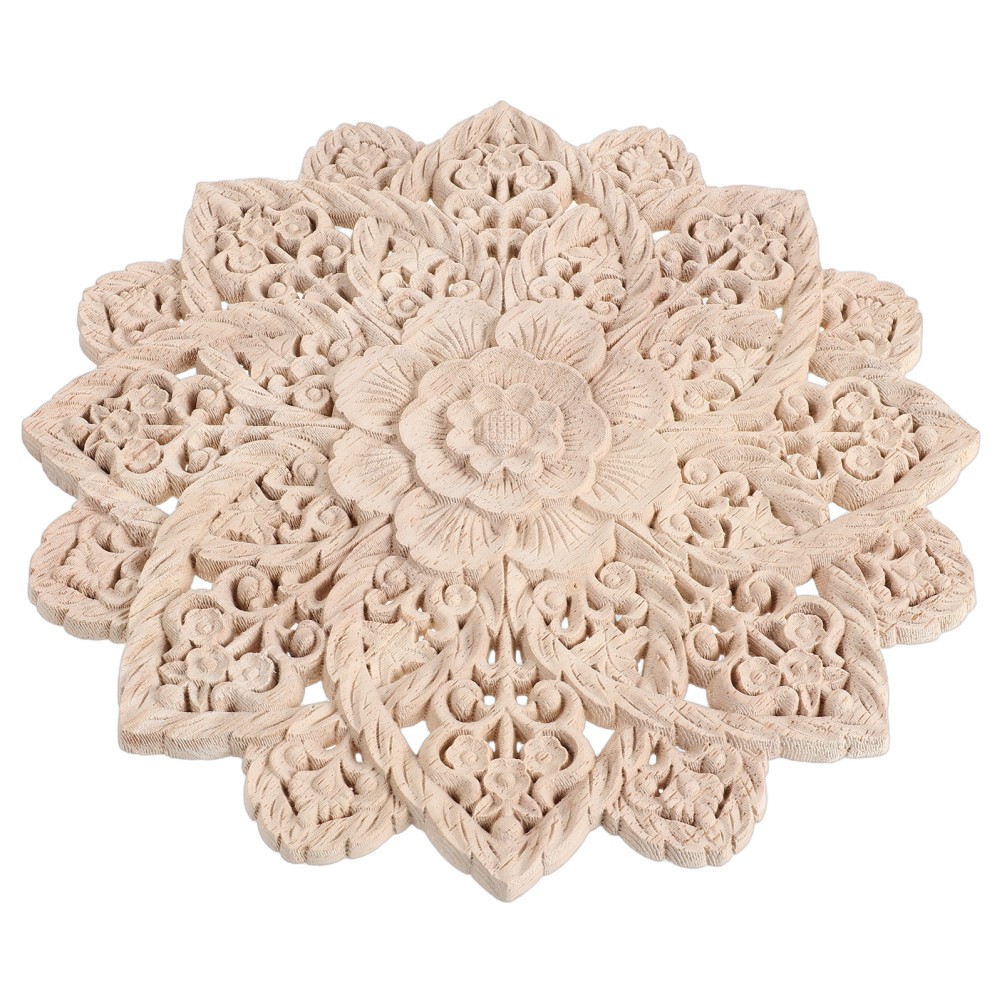 French Round Flower Wall Sticker Wood Carved Appliques Onlays Cabinet Door