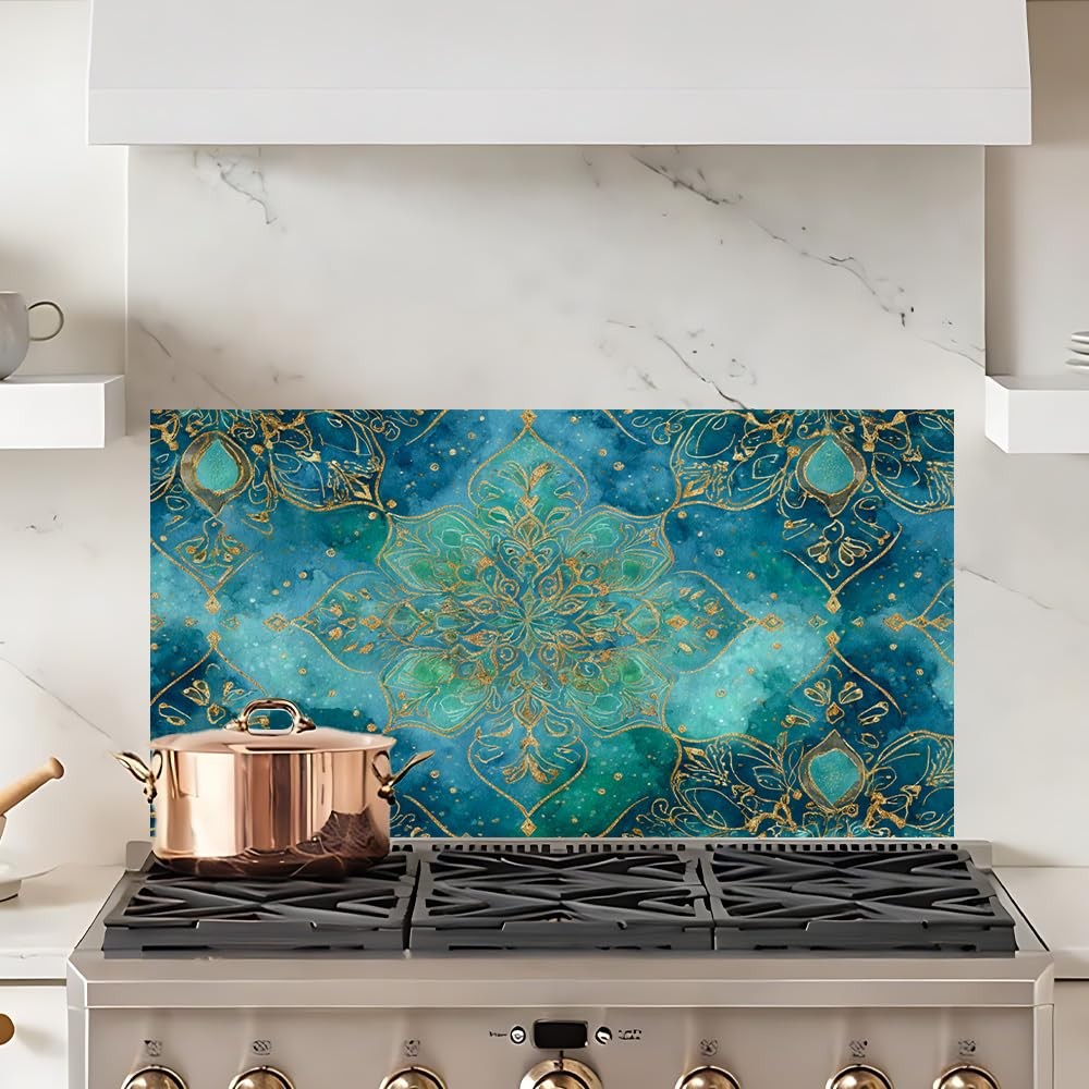 Peel and Stick Wall Sticker 30.3 x 16.1 Inch Blue Ornate Tile Pattern Decorat…