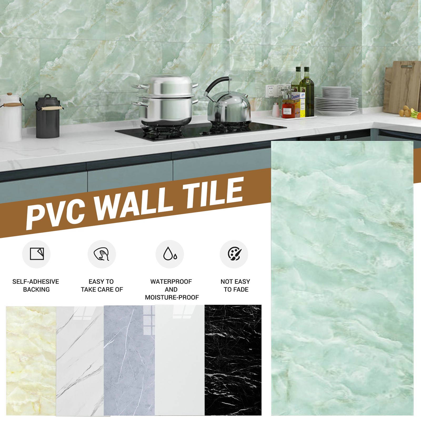 Marble Tile Stickers 60x30cm Self Adhesive Wall Tiles Waterproof Peel and Stick