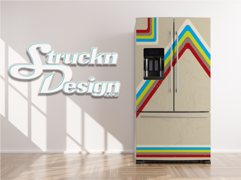 Colorful Red Blue Yellow Stripes Fridge Freezer Wrap Side Door Vinyl Decal