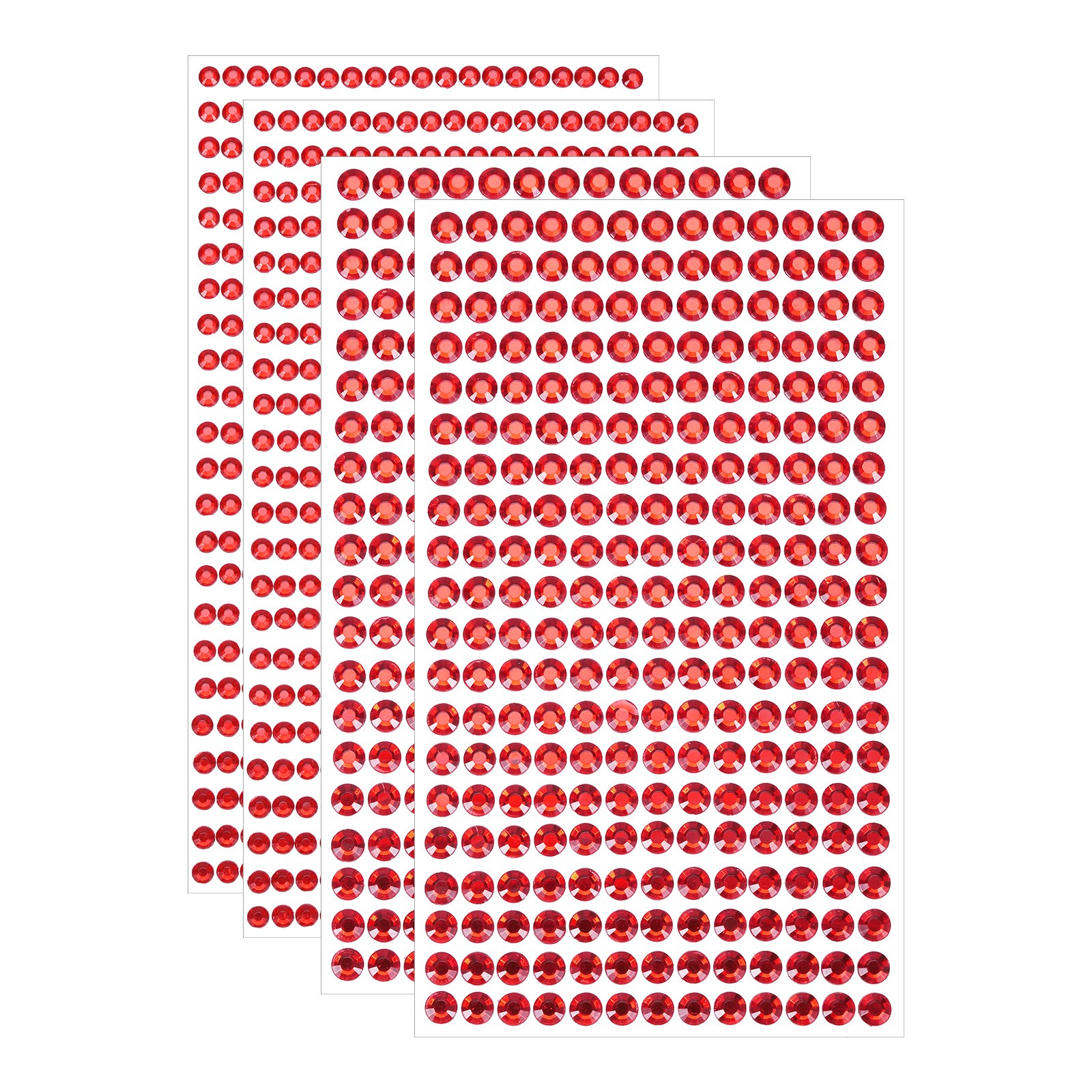 1394Pcs 4mm/6mm Self-Adhesive Rhinestone Stickers for Craft 4 Sheet Red