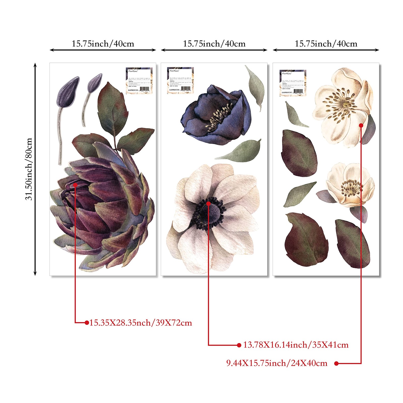 Flortlias Fabric Peel and Stick Floral Wall Decal, Self-Adhesive Peony Flower…