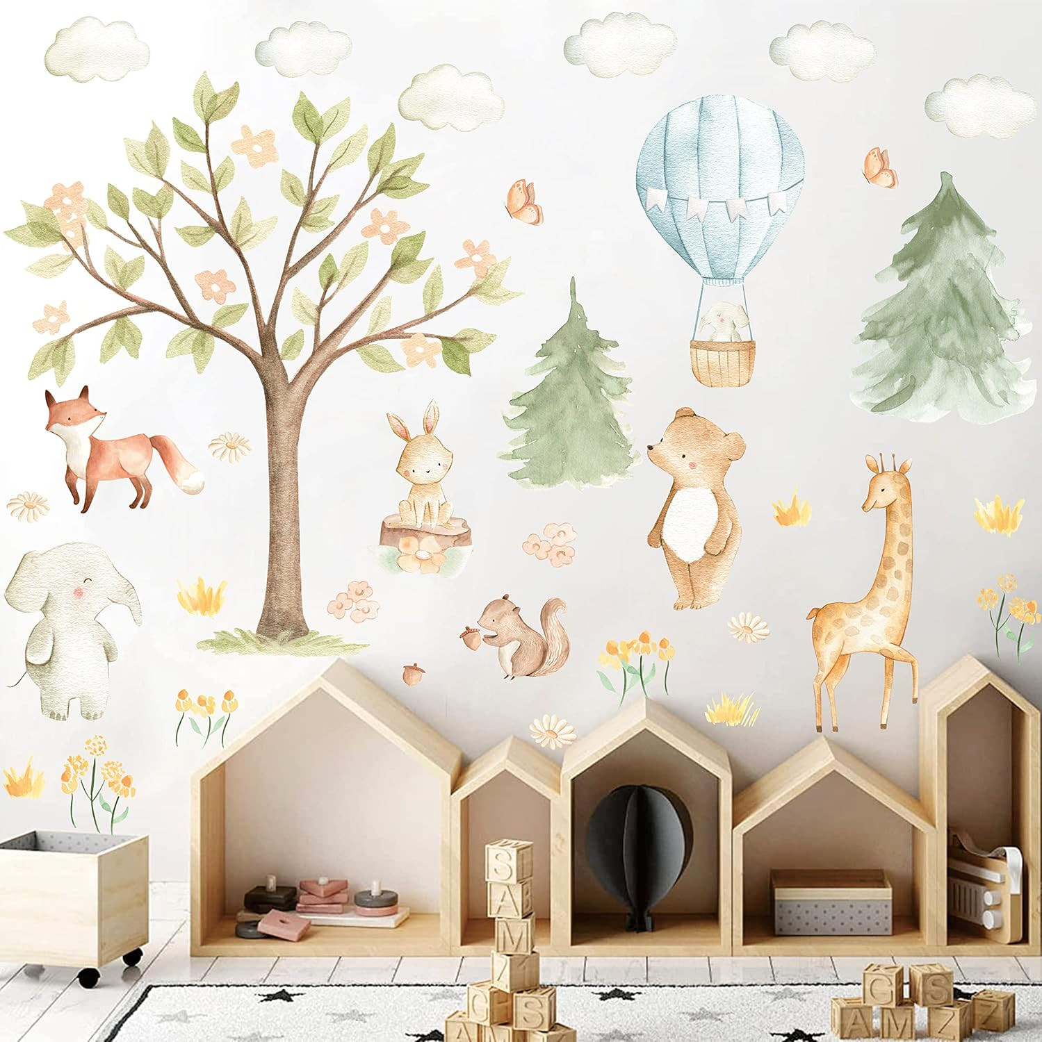 Watercolor Tree Animal Wall Stickers Forest Animals Wall Sticker Baby Room De…